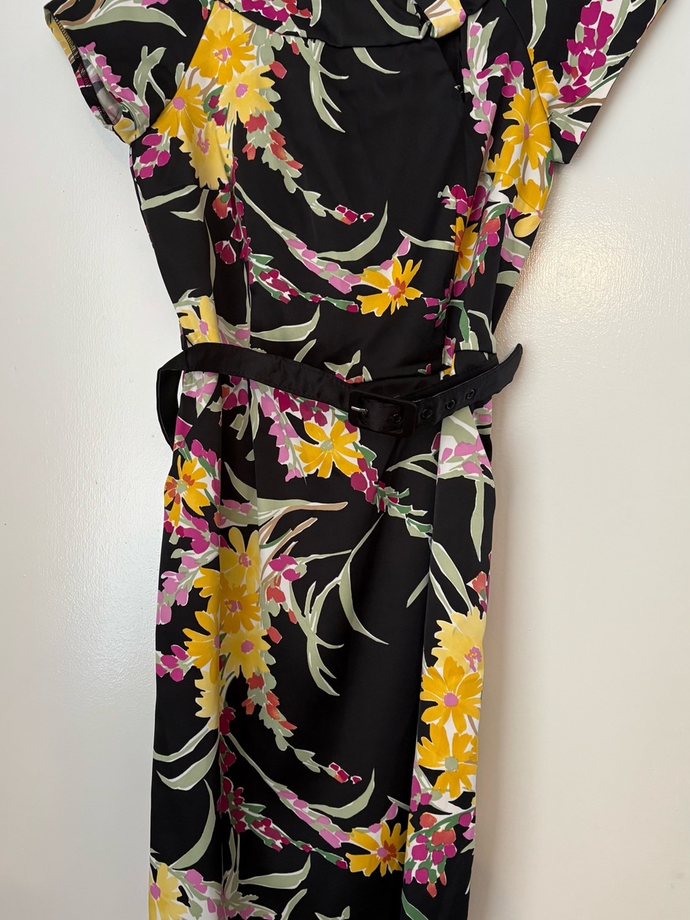 Dress Barn Black Midi Dress with Yellow & Pink Floral Print - Picture 2 of 7